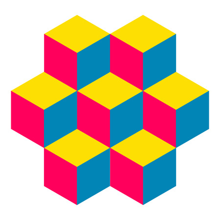 Illusive figure constructed of isometric cubes.のイラスト素材
