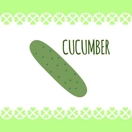 Isolated image of green fresh cucumber on white background in flat style. Vegetables detox. Product from the garden. For diets, cooking breakfast, lunch and dinner, salads.のイラスト素材