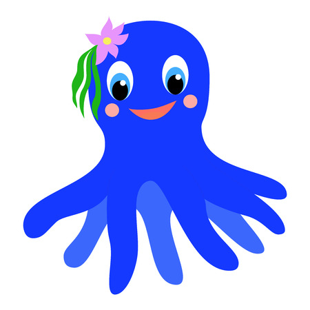 Colorful happy cartoon octopus girl. Illustration isolated on white background.のイラスト素材
