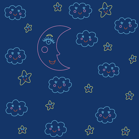 Seamless pattern with moon and clouds and starsのイラスト素材