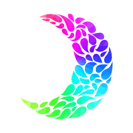 Silhouette of a Moon in a tattoo style. Rainbow colors in white background. Creative colourful crescent moonのイラスト素材