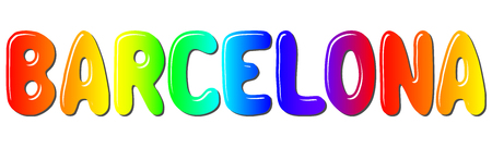 Barcelona european city. Lettering design. Hand drawn typographic composition. Isolated on white background, color inscription. Tee shirt print, typography card, poster design.のイラスト素材