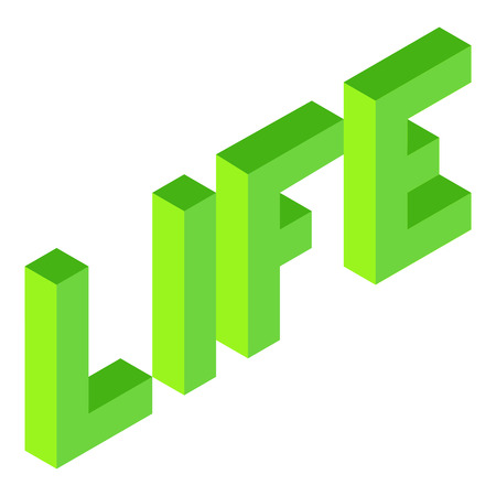 Creative abstract illustration with green word life on white background. Isometric design. 3D concept.のイラスト素材