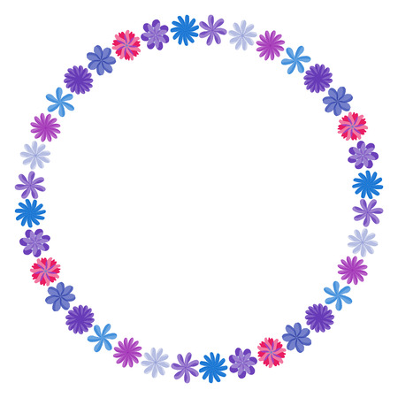 Wreath of wild flowers with leaves. A floral round frame with a place for your text. Suitable for greeting cards, wedding invitations, promotional leafletsのイラスト素材