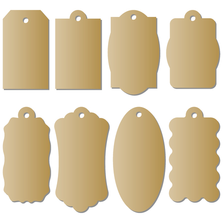 Set of cardboard craft tags of different shapes. Craft labels. Isolated on white background.のイラスト素材