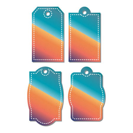 Set of cardboard abstract color tags of different shapes. Abstract color labels. Isolated on white background.のイラスト素材