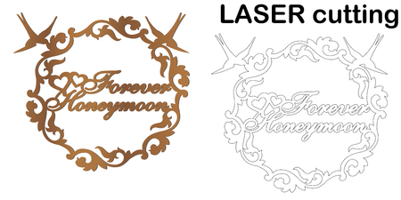 Decorative element. Vector illustration design. Laser, plotter cut paper card. Wedding family coat of arms with sign 'Forever honeymoon'のイラスト素材
