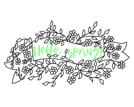 Spring banner sale design. Season sale vector label with flower. Spring floral background. Label ribbon tag. Sale poster template label. Happy spring dayのイラスト素材
