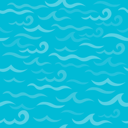 Seamless sea pattern in nautical-inspired design. Sea background with seashells, starfishes and jellyfishes. Blue ocean water wave. Vector seamless pattern with marine lifeのイラスト素材