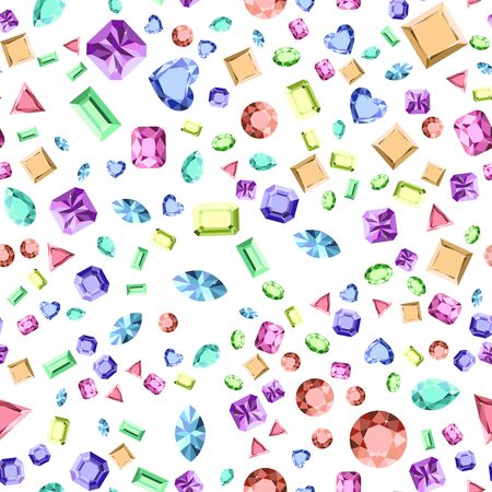 Beautiful gems seamless pattern, design for jewelry shops. Fashion crystal diamond jewelry pattern. Seamless vector texture with diamonds. Crystal diamond. Gems background for decoration design.のイラスト素材