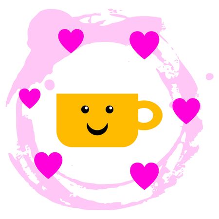 Coffee mug with smile and hearts vector. Morning coffee vector illustration. Tea cup with smile and heartsのイラスト素材