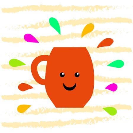 Coffee mug with smile vector. Morning coffee vector illustration. Tea cup with smileのイラスト素材