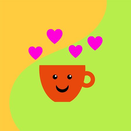 Coffee mug with smile and hearts vector. Morning coffee vector illustration. Tea cup with smile and heartsのイラスト素材