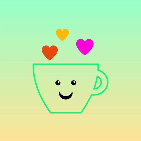 Coffee mug with smile and hearts vector. Morning coffee vector illustration. Tea cup with smile and heartsのイラスト素材