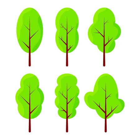 Modern flat illustration with green trees on white background for concept design. Flat graphic design. Trendy vector collection. Decoration element. Tree decoration. Colorful vector illustration.のイラスト素材