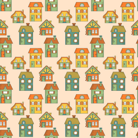 Seamless colorful pattern with houses.のイラスト素材