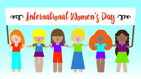 International Womens Day. Vector illustration with women different nationalities and cultures. Struggle for freedom, independence, equality. Character woman. Woman power concept. Feminism conceptのイラスト素材