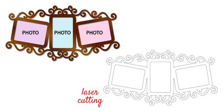 Frame for photos for laser cutting. Collage of photo frames. Template laser cutting machine for wood and metal. The perfect gift for St. Valentine's Day or Wedding's Dayのイラスト素材