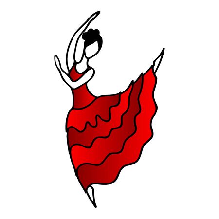 Hand drawn spanish flamenco dancer in red dress. Cartoon flamenco dancer for lifestyle design. Fashion illustrationのイラスト素材
