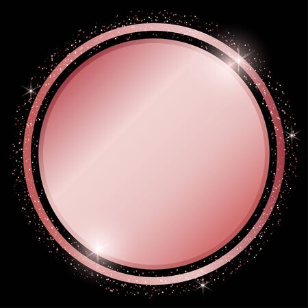 Rose gold round banner. Rose golden round banner isolated on black background. Circle shape. Isolated vector. Trendy design template. Luxury vintage golden vector invitation card templateのイラスト素材
