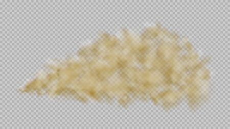 Road dust cloud with dirt or soil particles, brown color powder splash on transparent background. City smog, dirty smoke texture. Air pollution. Transparent realistic vector stock illustrationのイラスト素材