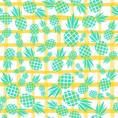 Abstract vector seamless pattern with pineapples. Modern fruit background with colorful pineapple or ananas. Tropical backdrop. Vector tropical nature ananas seamless pattern. Sweet fruit printのイラスト素材