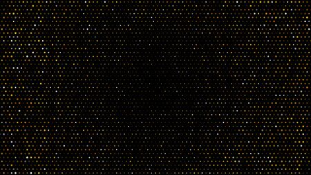 Gold and silver halftone black background. Vector golden glitter circle with dotted sparkles or halftone shine pattern texture black background. Golden circles, dots pattern, vector, grungeのイラスト素材