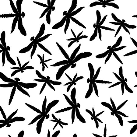 Abstract seamless pattern with dragonflies on light background. Modern template for fabric design with dragonflies. Seamless vector template. Cartoon vector illustration. Colorful modern backgroundのイラスト素材