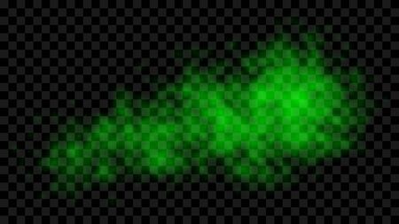 Realistic vector bad smell or stink cloud, green vapour. Bad smell. Clouds of farting, smoke or stench gases. Green stink cloud, smog, chemical vapor, stench spray isolated on transparent backgroundのイラスト素材