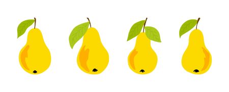 Set of vector illustration with isolated yellow sweet juice pear on white background for decoration design. Modern poster. Vector abstract graphic design. Fresh organic fruit. Sweet yellow pearのイラスト素材