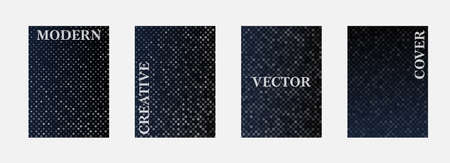 Vector halftone cover design templates. Layout set for covers of books, albums, notebooks, reports, magazines. Dot halftone gradient effect, modern abstract design. Planner and diary cover for print.のイラスト素材