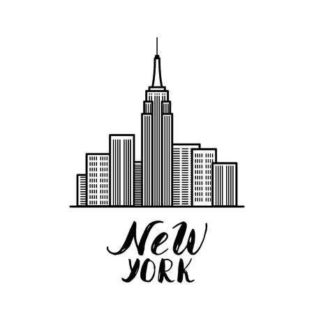 New York illustration with modern calligraphy and skyscraper's buildingsのイラスト素材