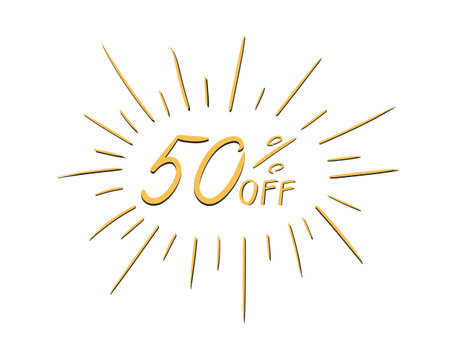 50 percent discount on sale. Discount banner. Discount offer price. Special offer sale, yellow...
