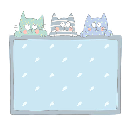 Colorful drawing of three very cute kittens with a text board  EPS 10  No transparency  No gradients のイラスト素材