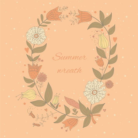 Summer wreath greeting card  EPS 10  No transparency  No gradients のイラスト素材
