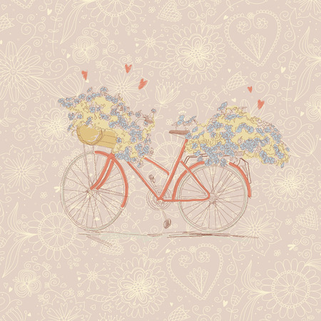 Cute vintage illustration with a bike and flowers  EPS 10  No transparency  No gradients のイラスト素材