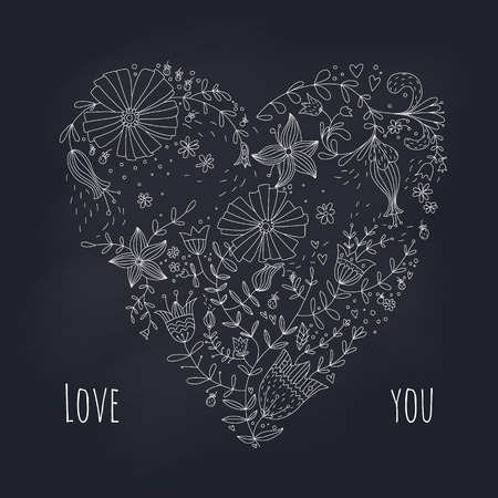 Floral heart on a chalkboard  EPS 10  Transparency  No gradients のイラスト素材