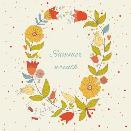 Beautiful summer wreath. EPS 10. No transparency. No gradients.のイラスト素材