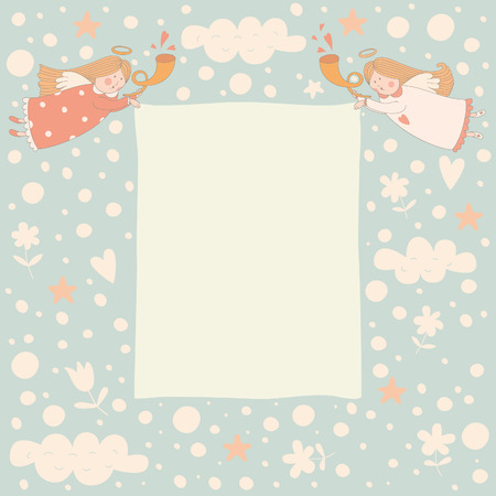 Text frame with two angels.  No transparency. No gradients.のイラスト素材