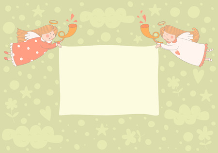 Text frame with two angels.  No transparency. No gradients.のイラスト素材