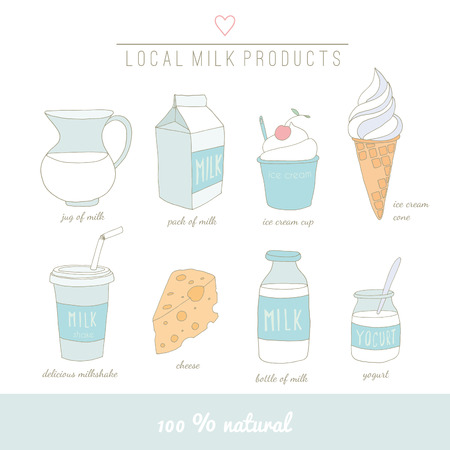 Collection of milk doodles.のイラスト素材