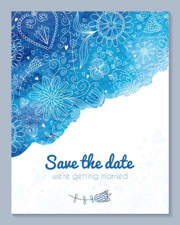 Watercolor floral wedding invitation.  No transparency. No gradients. Blend.のイラスト素材