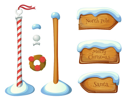 Wooden sign post elements. Christmas set. EPS 10. Transparency. Gradients.のイラスト素材