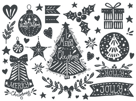 Christmas grunge set. EPS 10. No transparency. No gradients.のイラスト素材