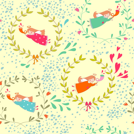 Seamless pattern with Christmas angels. のイラスト素材