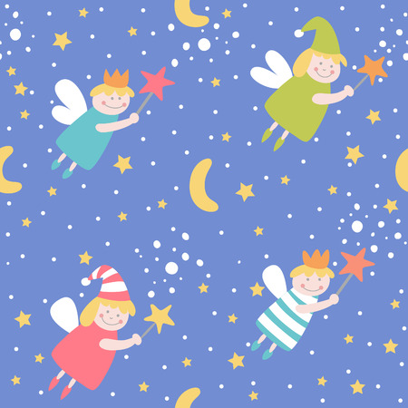 Seamless pattern with sleep fairies. のイラスト素材