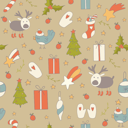 Seamless pattern with Christmas elements. EPS 10. No transparency. No gradients.のイラスト素材