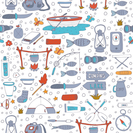 Seamless pattern with adventure equipment. のイラスト素材