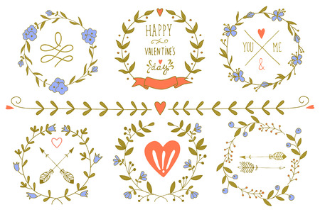 Set of Valentine's day wreaths and other design elements. EPS 10.のイラスト素材