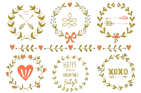 Set of Valentine's day wreaths and other design elements. EPS 10.のイラスト素材